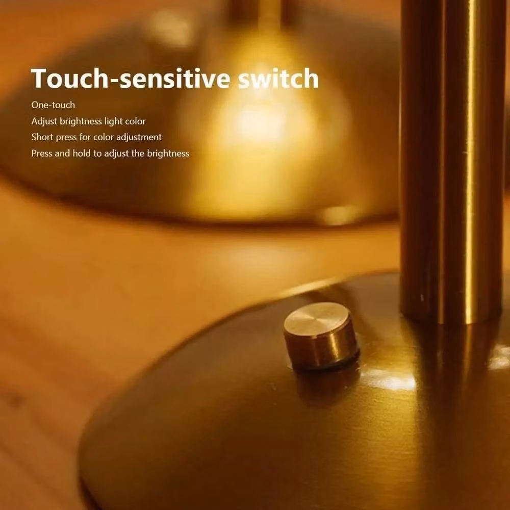 EONLION Rechargeable LED Table Lamp in Gold with Crystal and Metal Design, Dimmable Touch Control – 5