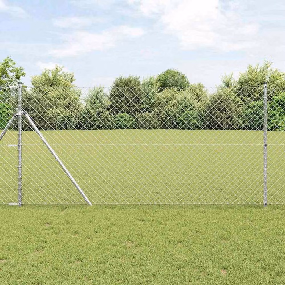 Berkfield Home Silver Galvanised Steel Chain Link Fence, W: 1 m, L: 10 m – 2