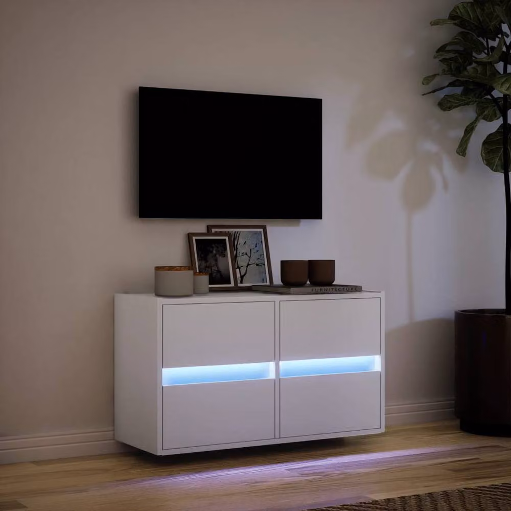 Berkfield Home TV Wall Cabinet with LED Lights in White, W/D/H: 80 x 31 x 45 cm – 2