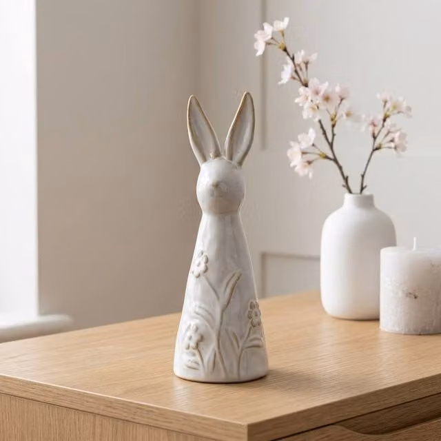 Garden Greatness Brown Ceramic Floral Rabbit Tabletop Ornament