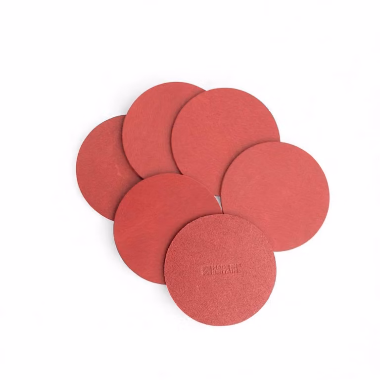 PRIMEHIDE Set of Six Round Leather Coasters in Red