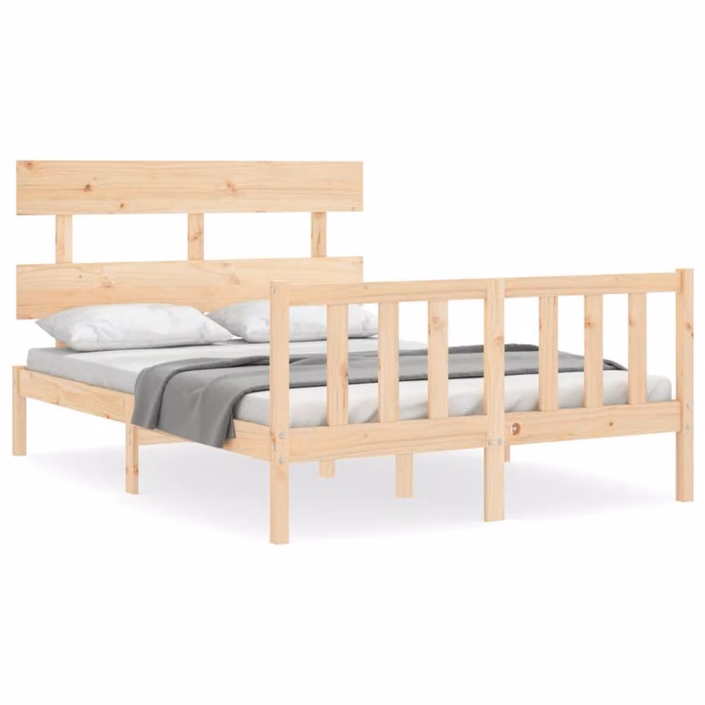 Berkfield Home Beautiful Bed Frame with Headboard in Beige Solid Pine Wood, W/D/H: 140 x 200 x 81 cm – 2