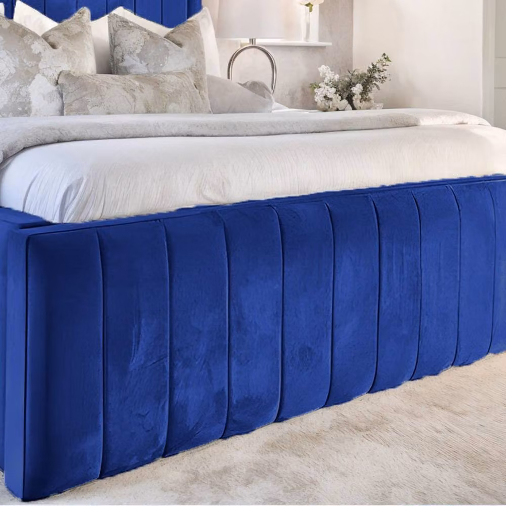 UK Bed Furniture Geneva Ottoman Gas Lift Upholstered Velvet Bed in Blue, Size: 140 x 200 cm – 3