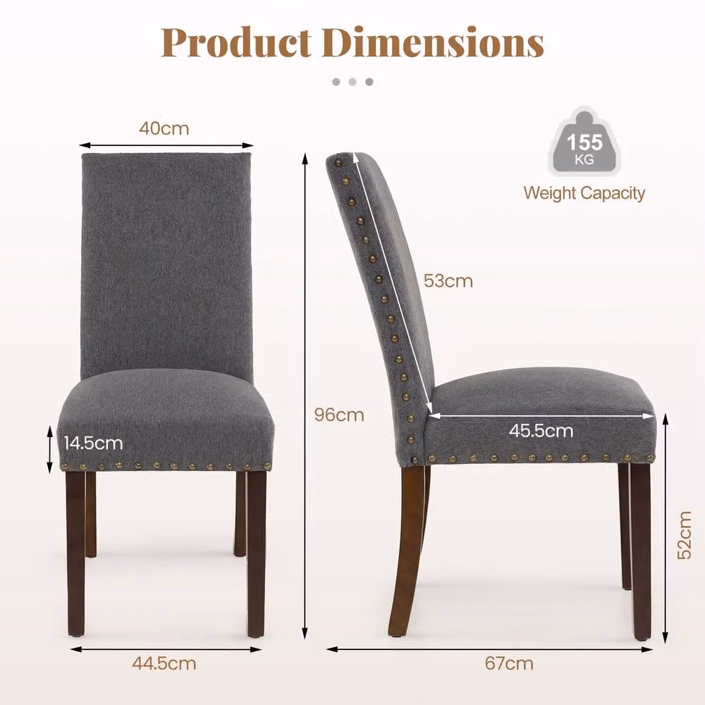 Costway Set of 2 Grey Upholstered High Back Dining Chairs with Rubberwood Legs – 2