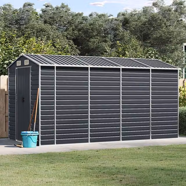 Berkfield Home Anthracite and Black Galvanised Steel Pent Garden Shed W/D/H: 191 x 385 x 198 cm