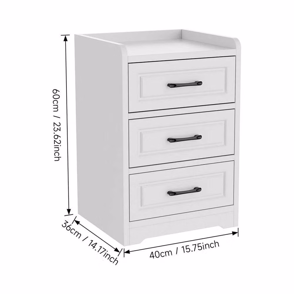 EONLION 3 Drawer Wooden Bedroom Bedside Cabinet in White – 2