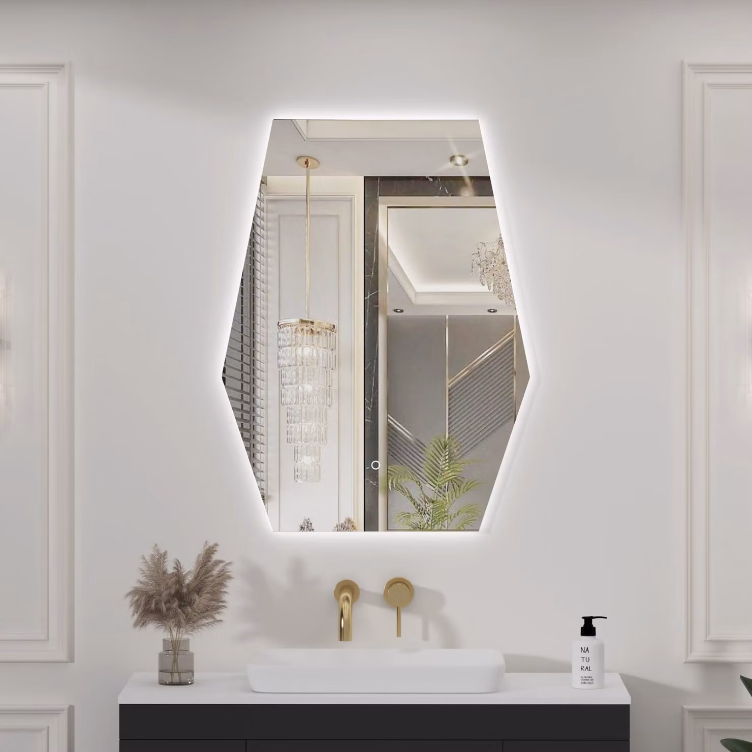 Royal Bathrooms Elva Hexagon Frameless LED Illuminated Mirror in Silver with Demister Pad and Touch Sensor, W: 60 cm, H: 80 cm