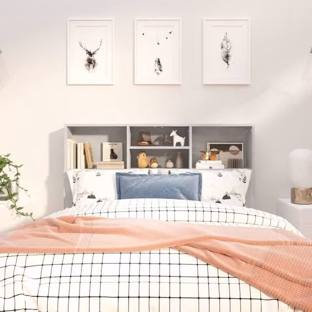 Berkfield Home Modern Headboard Cabinet with Integrated Shelf, Grey, W/D/H: 120 x 19 x 103.5 cm – 1