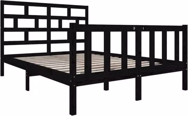 Berkfield Home Beautiful Black Solid Wood Pine Bed Frame W/D/H: 140.5 x 140.5 x 69.5 cm – 1