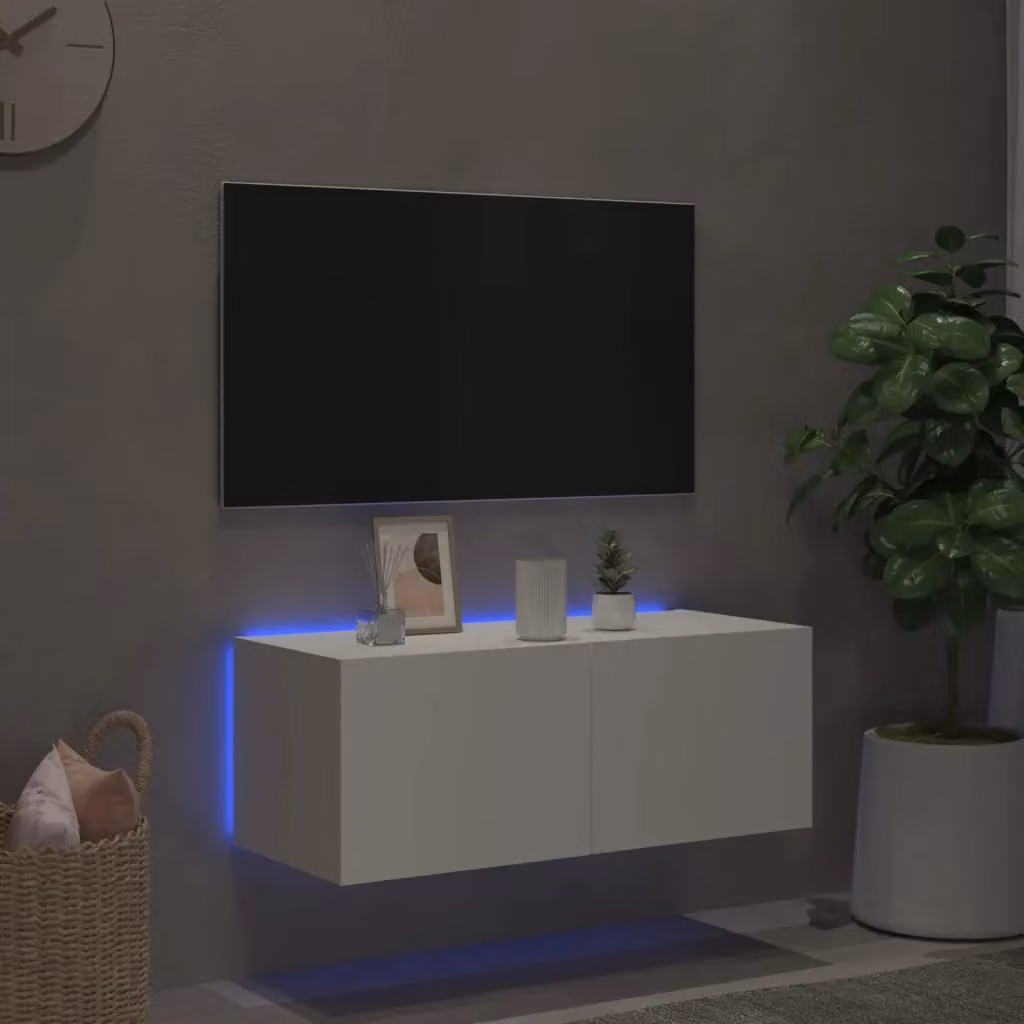 Berkfield Home Modern White Wall Mounted TV Cabinet with Integrated LED Lighting W/D/H: 80 x 35 x 31 cm – 3
