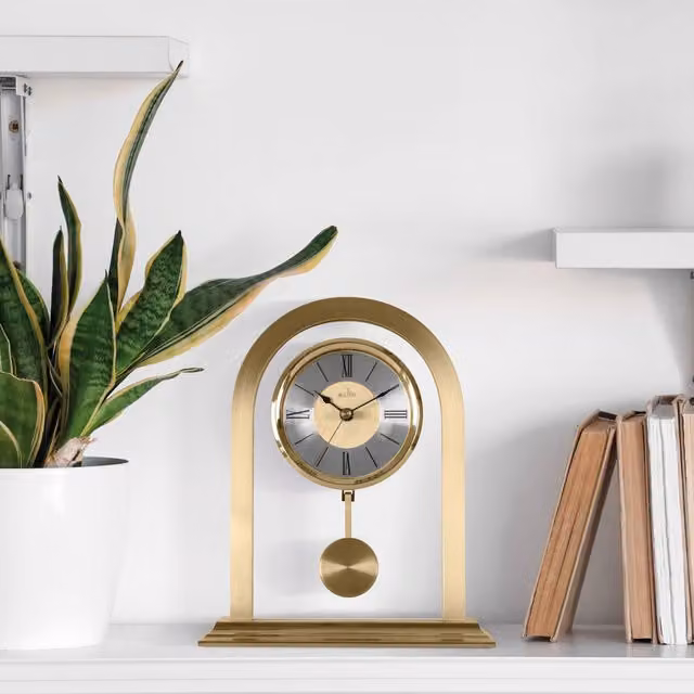 Acctim Colney Gold Pendulum Mantel Clock with Quartz Movement and Brushed Metal and Glass Finish