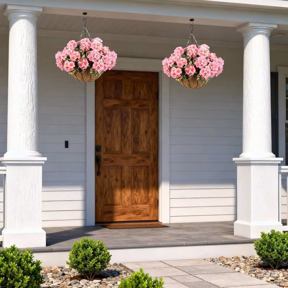 Havendro Artificial Pink Geraniums Hanging Floral Basket – 2