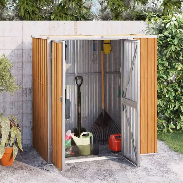 Berkfield Home Brown Galvanised Steel Garden Tool Shed, H x W x D: 161 x 89 x 89 cm