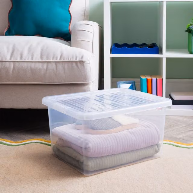 Wham Crystal 5 Pack of 37L Stackable Plastic Storage Boxes with Lids, Transparent – 4