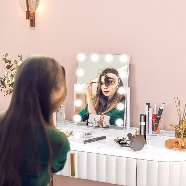 HOMCOM Hollywood LED Vanity Mirror with Magnifier and USB, White