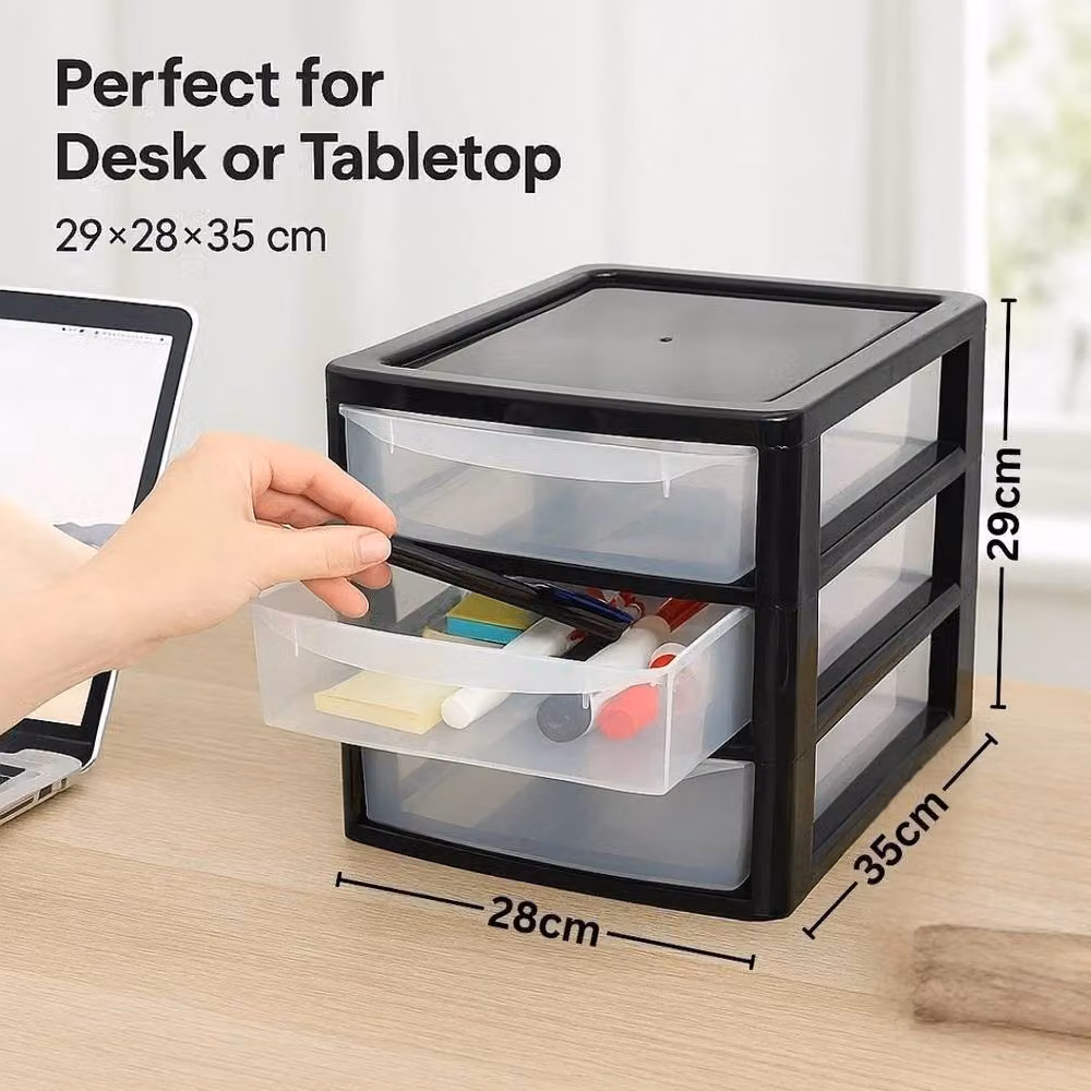 FLAVORA A4 3 Drawer Plastic Storage Unit in Black, Width: 50 cm – 5