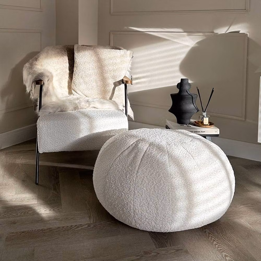 rucomfy Indoor Snug Pouffe Bean Bag Footstool in Cream Bouclé Fabric – 2