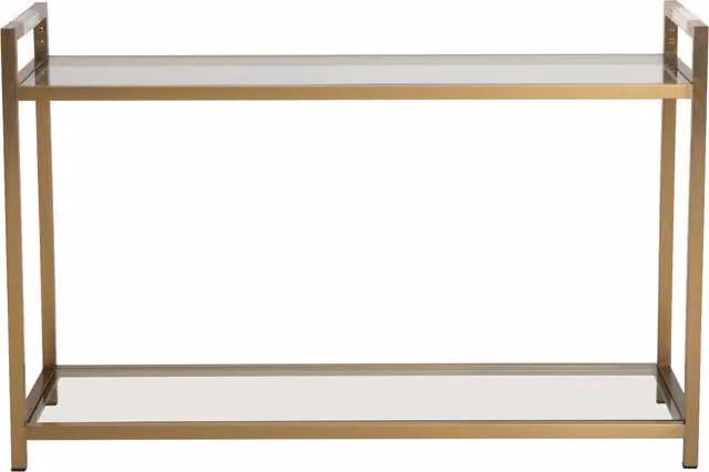 Orsina Art Deco-Inspired Matte Gold Stainless Steel and Clear Glass Console Table – 1