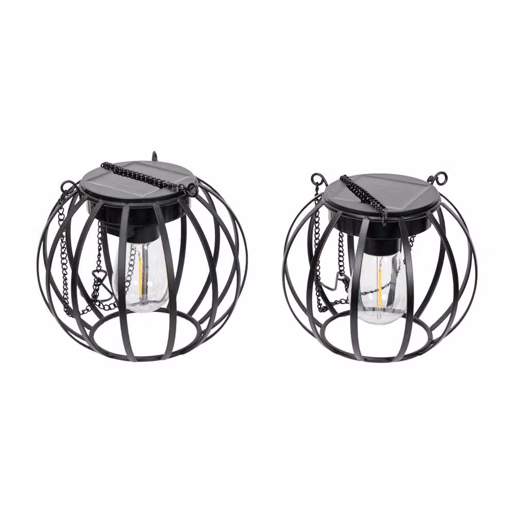 ValueLights Black Metal Ball Solar Powered Outdoor Garden Lantern Lights, 2 Pack – 2