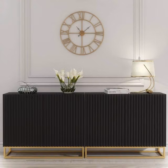 Creative Furniture Ripple Duo Sideboard in Black with Fluted Doors, W: 200 cm, H: 80 cm, D: 35 cm – 1