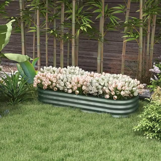 Outsunny Raised Garden Bed with Safety Edging, Green, W: 150 cm, D: 62 cm, H: 30 cm