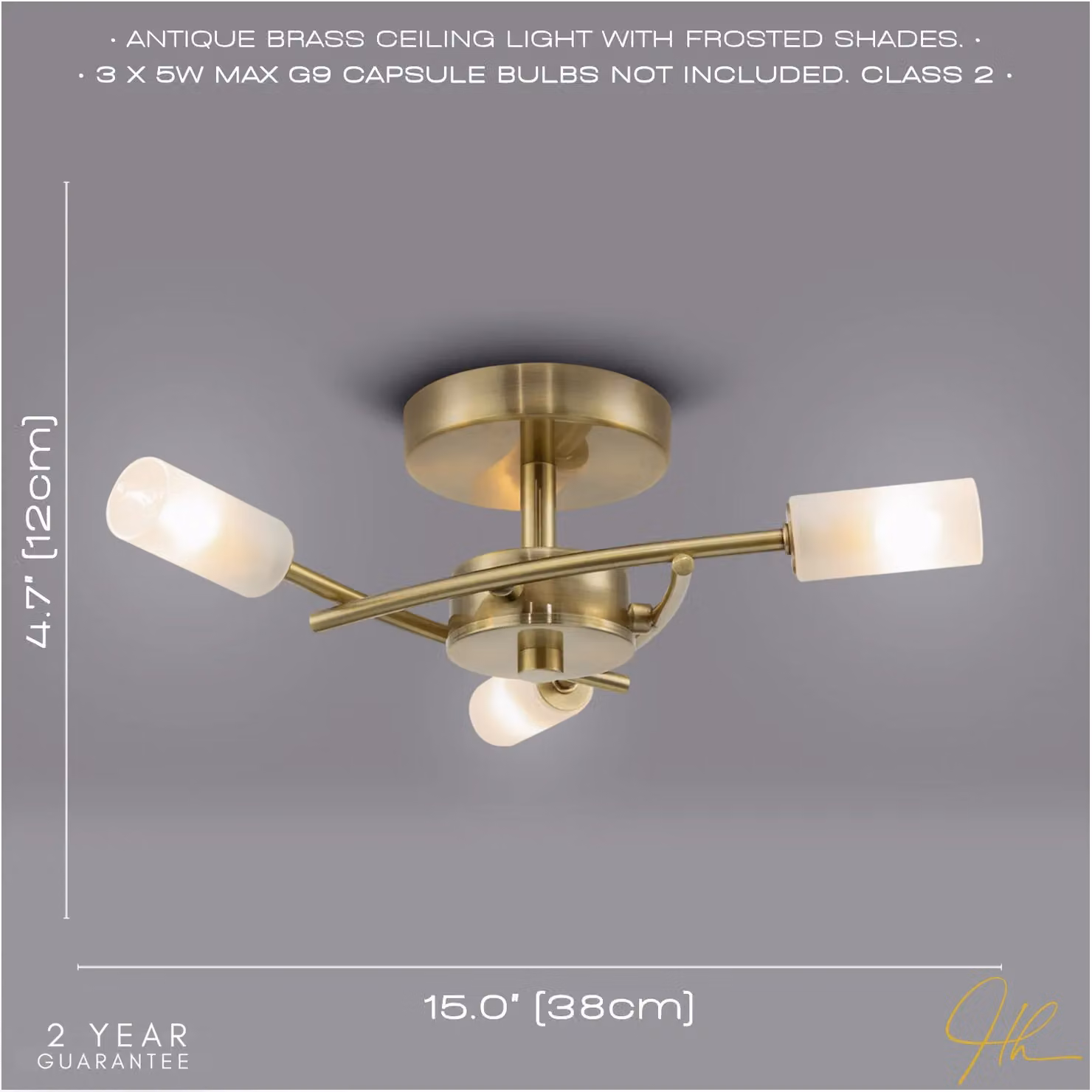 Happy Homewares Contemporary 3-Arm Ceiling Light Fitting with White Frosted Cylindrical Glass Shades in Gold/Brass – 2