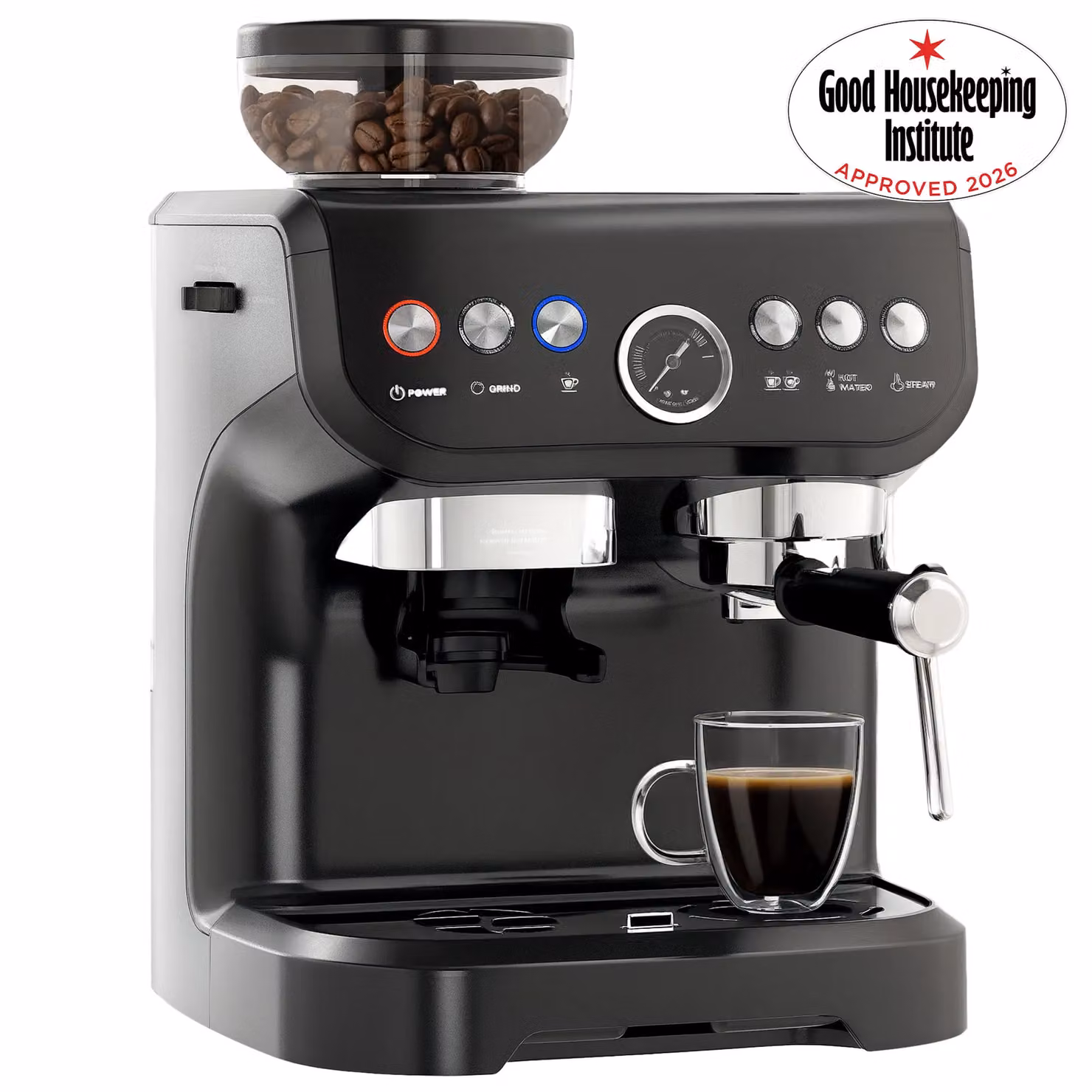 HOMCOM Espresso Machine with Bean Grinder and Steam Wand, 15 Bar Pressure, Silver and Black – 2