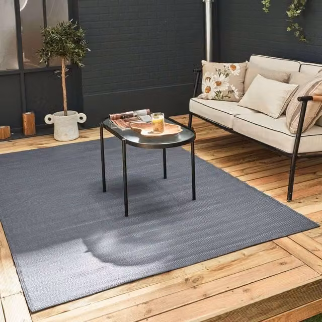 THE RUGS Solid Urban 1000 Reversible Weatherproof Outdoor Garden Patio Rug in Dark Grey, W: 240 cm, D: 340 cm – 1