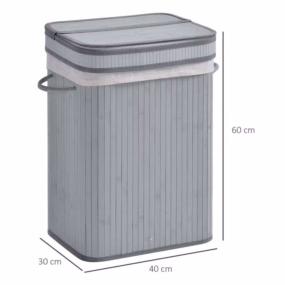 KORVIXA Wooden Laundry Basket with Lid and Removable Bag, Grey, W: 52 cm, D: 32 cm, H: 63 cm – 1