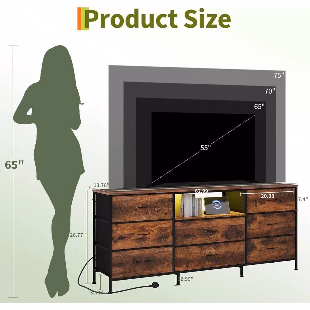 VOGREX Multicolour LED TV Stand with 8 Drawers and Integrated Lighting – 2