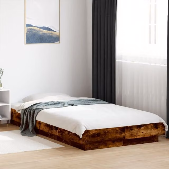 Berkfield Home Modern Bed Frame in Smoked Oak Brown, W/D/H: 90 x 200 cm