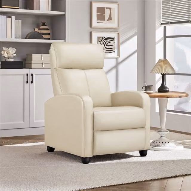Yaheetech Modern Relax Recliner Armchair in Beige Bouclé and Synthetic Leather