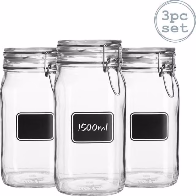 Bormioli Rocco Lavagna Glass Storage Jars with Labels, Pack of 3, Transparent and Yellow, 0.75 l
