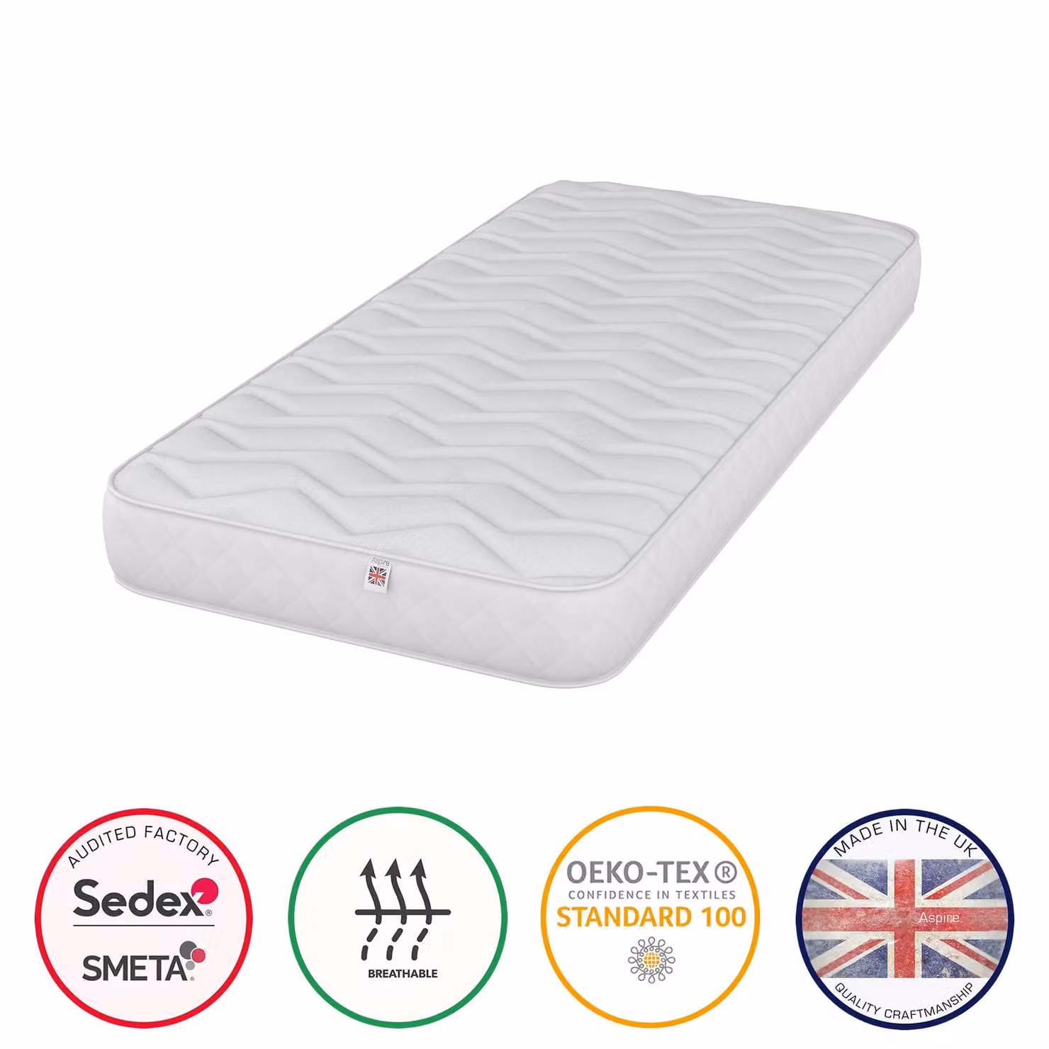 Aspire Kids Breathable Foam Free Mattress in White, W/D/H: 90 x 190 cm, OEKO-TEX Fabric – 2