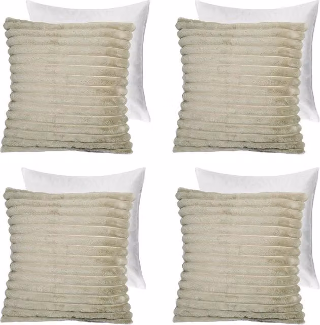 OHS Pack of 4 Sage Faux Fur Ribbed Square Cushions with Removable Covers
