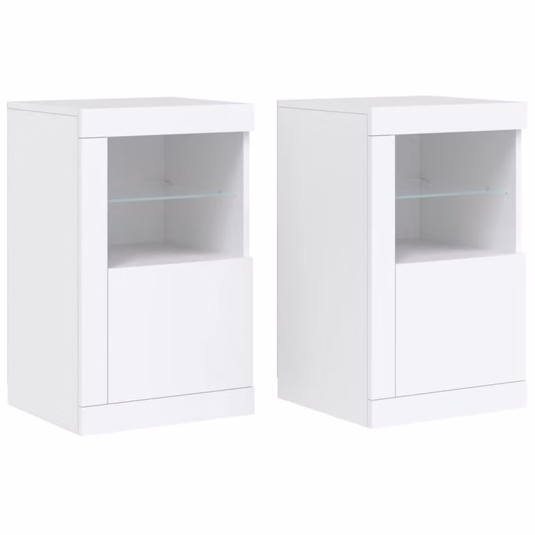 Berkfield Home Set of 2 White Modern Side Cabinets with Integrated LED Lighting and Glass Doors