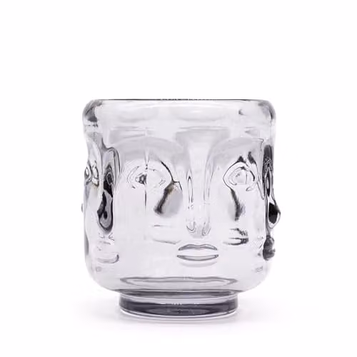 Serenityy Buddha Face Glass Candle Holders, Grey and Multicolour, Set of 2, W/D/H: 6.8 x 7.3 cm