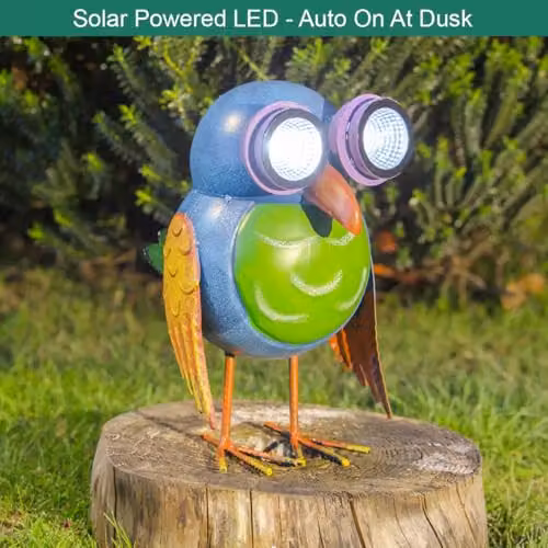 GardenKraft Metal Solar Powered Owl Garden Statue with Multicolour LED Lights, Green, H: 29.5 cm, W: 21.5 cm, D: 18.0 cm – 4