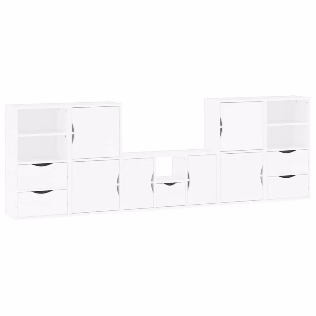 Berkfield Home ODDA 5 Piece White Solid Wood Pine TV Unit with Storage – 2
