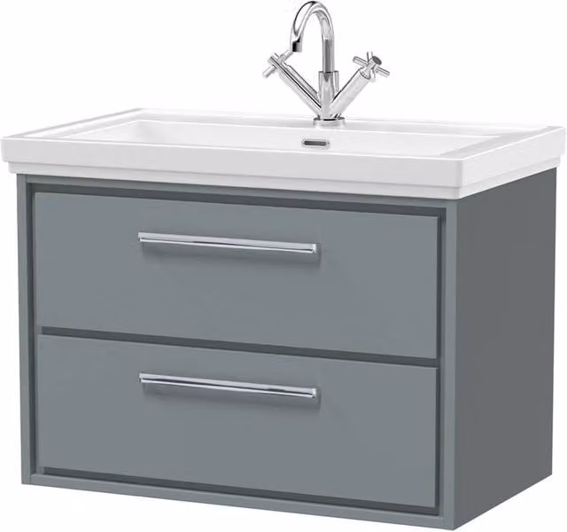 Balterley Modern Wall Hung 2-Drawer Bathroom Vanity with Fireclay Basin, Grey, W: 80 cm