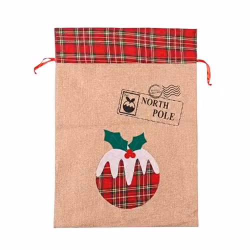 Shatchi Large Santa Sack Hanging Christmas Gift Bag in Brown and Beige, W/H: 70 x 50 cm
