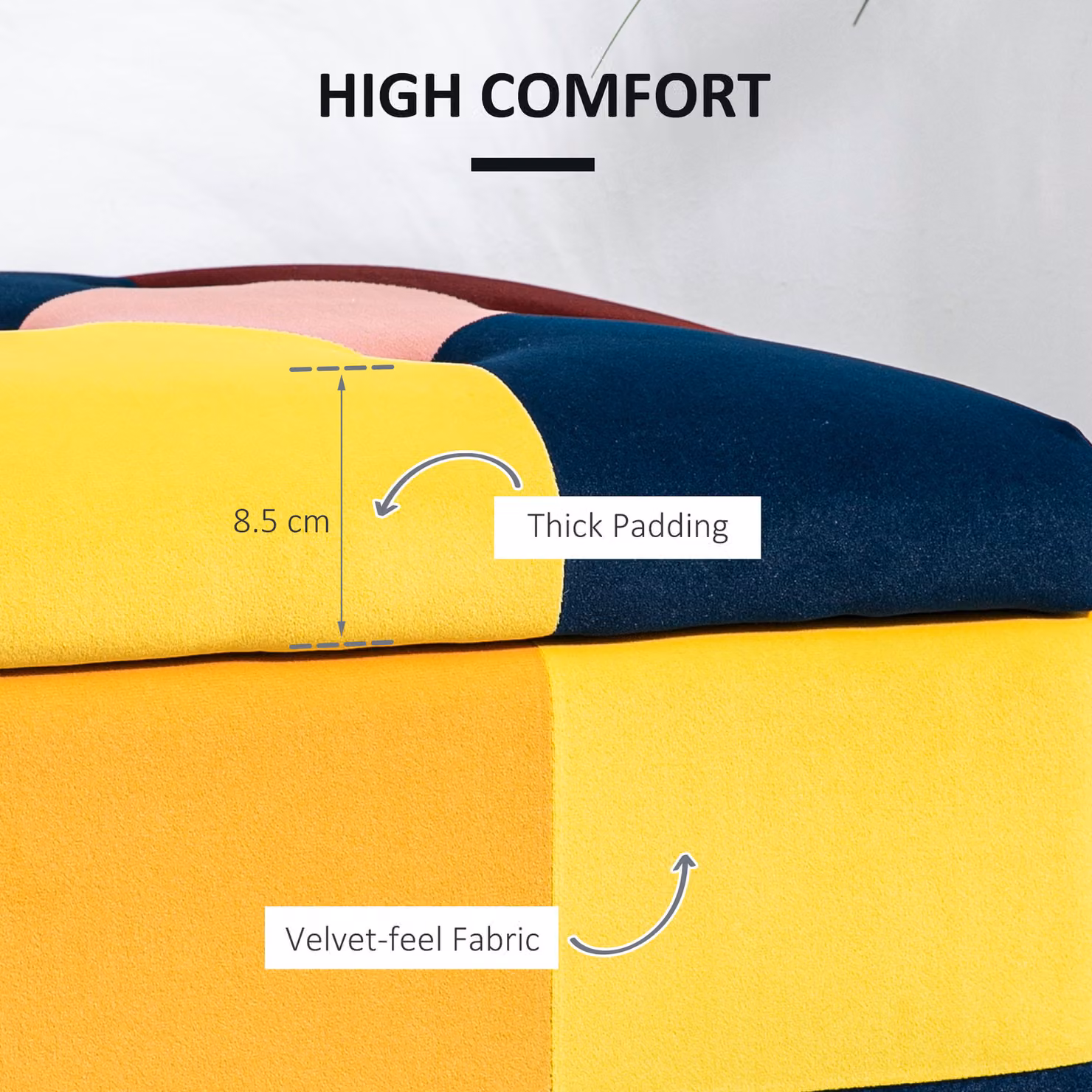 HOMCOM Multicoloured Velvet Storage Ottoman, Rectangular Button-Tufted Footstool with Lid, W/D/H: 114 x 47 x 47 cm – 5