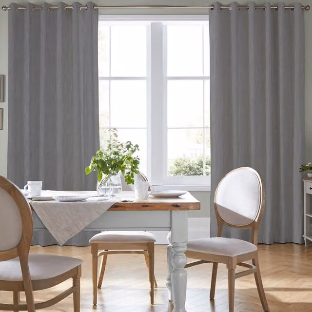 Laura Ashley Swanson Made To Measure Blackout Eyelet Curtains in Grey