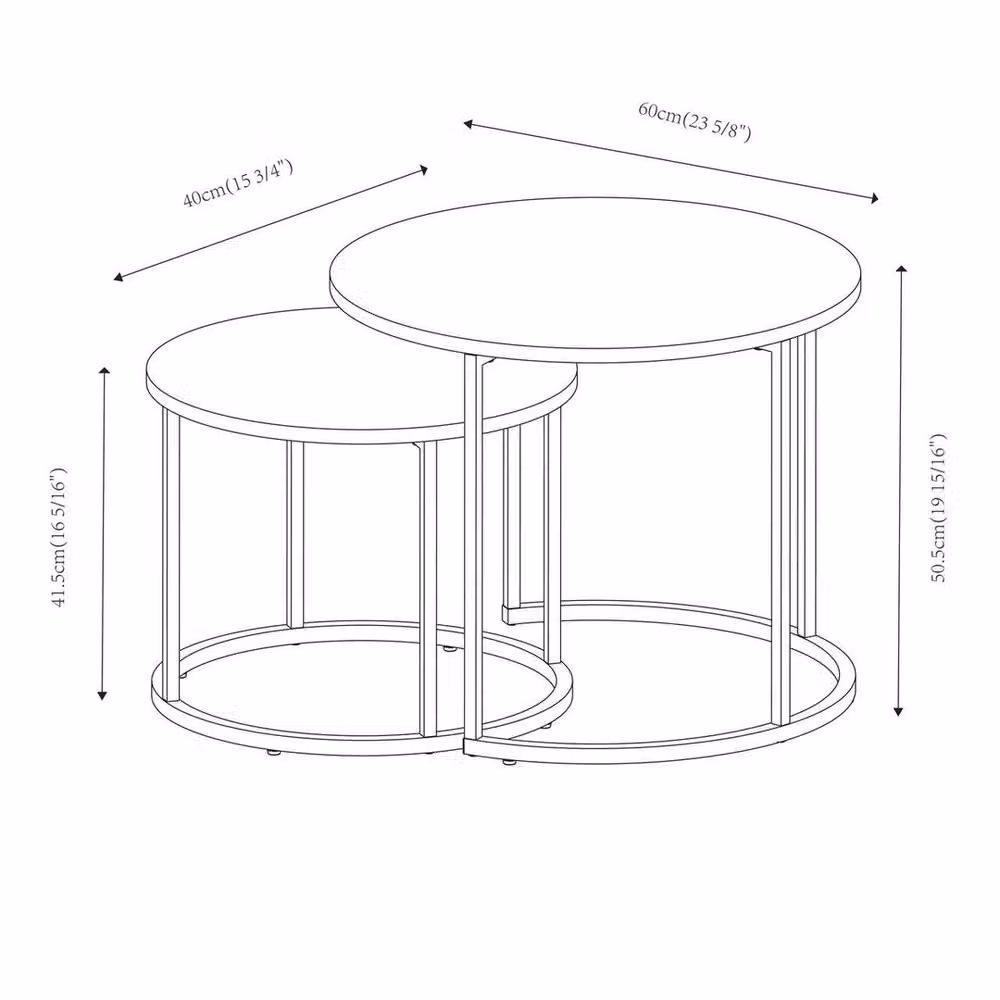 Havendro Wild Oak Nesting Tables Set of 2, Industrial Round Side Tables in Light Oak, W/D/H: 60 x 60 x 50.5 cm and 60 x 60 x 40.5 cm – 2