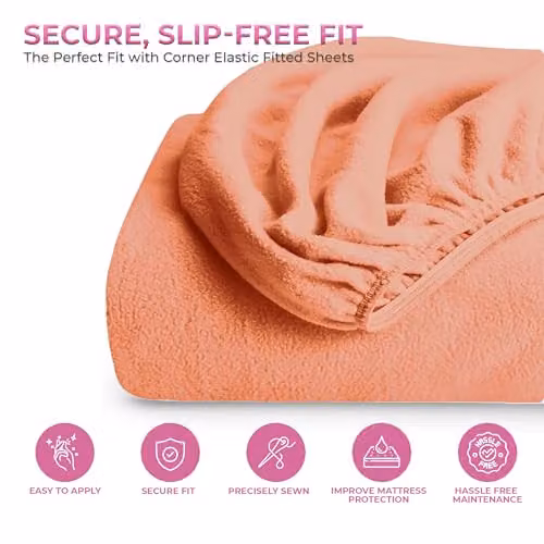 Snug City Teddy Fleece Extra Deep Fitted Sheet, Orange, King Size (W/D/H: 180 x 200 x 30 cm) – 4