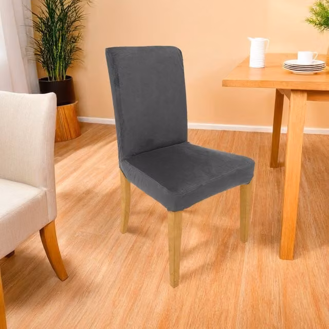 Gardenista Velvet Dining Chair Slipcover in Grey