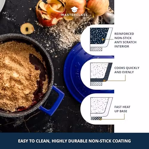 MasterClass Cast Aluminium Casserole Dish with Self Basting Lid, Blue, Diameter: 20 cm, Volume: 2.5 l – 5