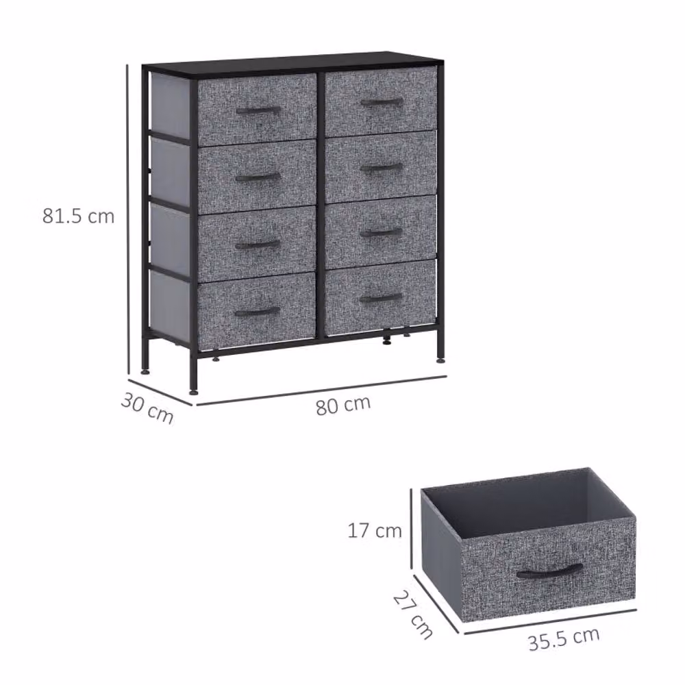 STILVORA Modern Grey Chest of Drawers with 8 Drawers and Wooden Top – 3