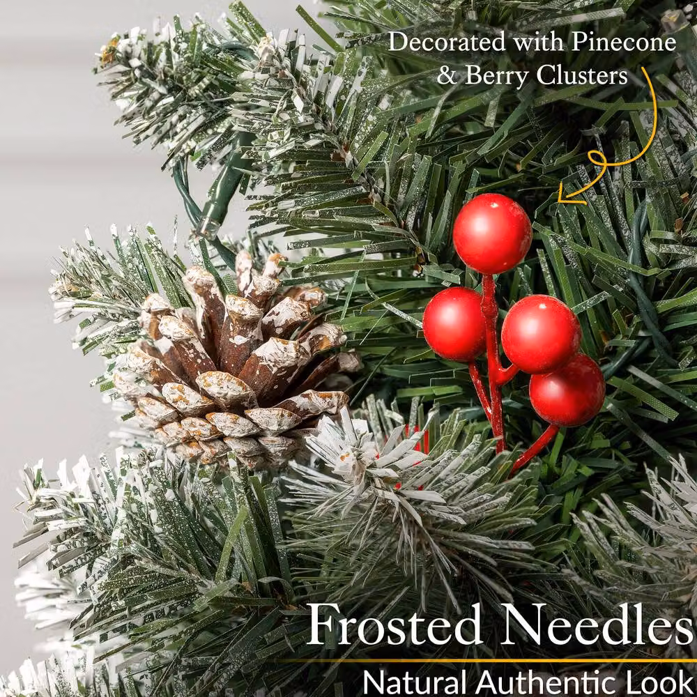 Christow 3ft Pre-Lit Rustic Pine Cone and Berry Christmas Tree with LED Lights and Battery Timer in Green – 4