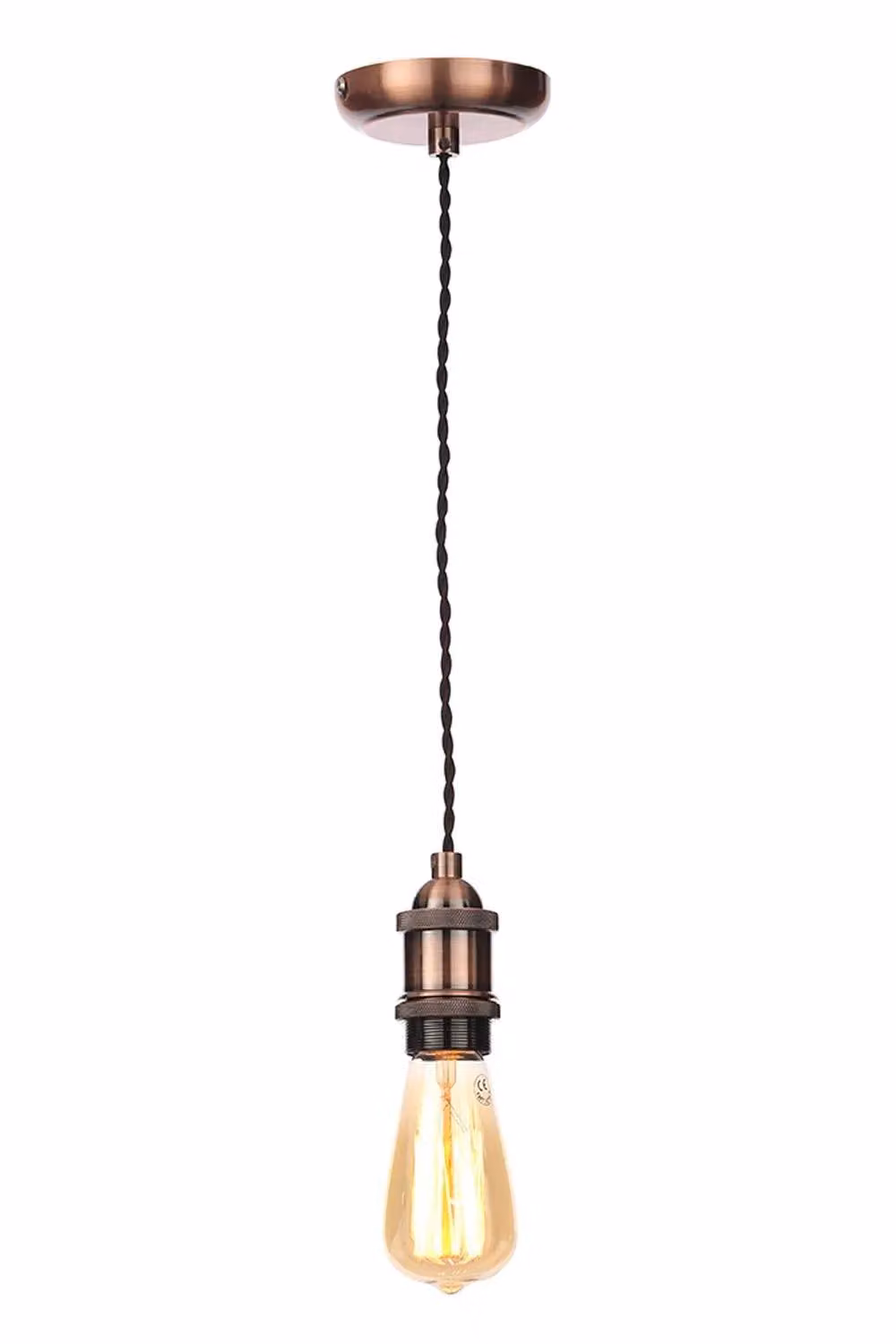 BHS Lighting Industrial Style Copper Suspended Pendant Ceiling Light with Transparent Glass – 2